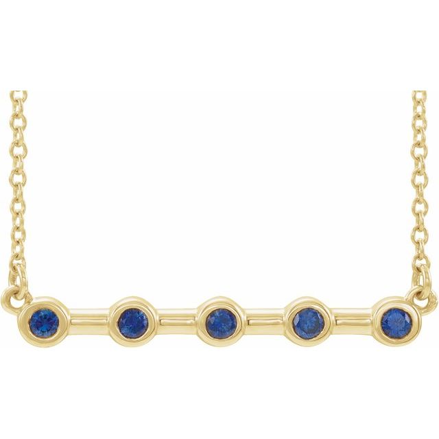14K Yellow Natural Blue Sapphire Bezel-Set Bar 16' Necklace