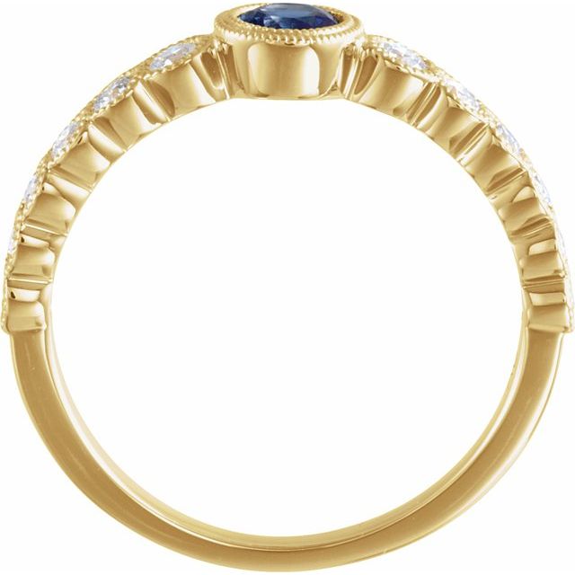 14k Yellow Natural Blue Sapphire & 1/2 Ctw Natural Diamond Ring