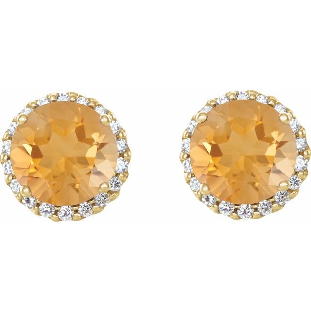 14K Yellow 5.5 mm Natural Citrine & 1/8 CTW Natural Diamond Earrings