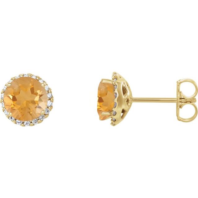14K Yellow 5.5 mm Natural Citrine & 1/8 CTW Natural Diamond Earrings
