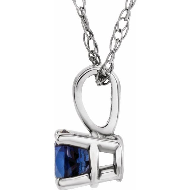 14K White 3 mm Lab-Grown Blue Sapphire Youth Solitaire 14' Necklace