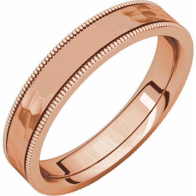 14K Rose 4 mm Flat Milgrain Band with Satin & Hammered Texture Size 9.5
