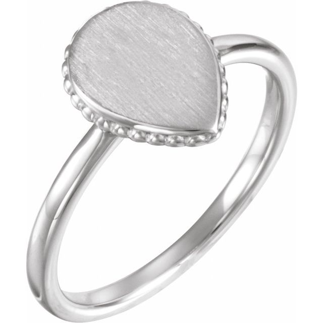 Sterling Silver 12x9 Mm Teardrop Beaded Signet Ring