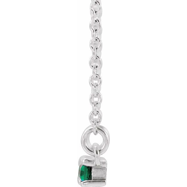 14k White Lab-grown Emerald & 1/6 Ctw Natural Diamond Bar 16-18' Necklace