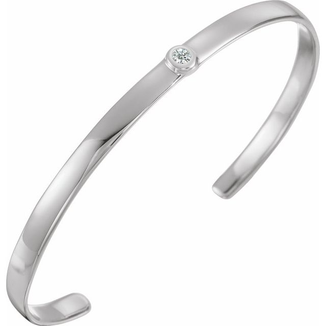 Sterling Silver 1/10 Ct Natural Diamond Cuff 6' Bracelet