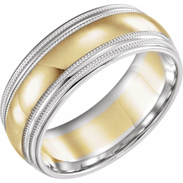 14K White/Yellow/White 8 mm Double Edge Band Size 13.5