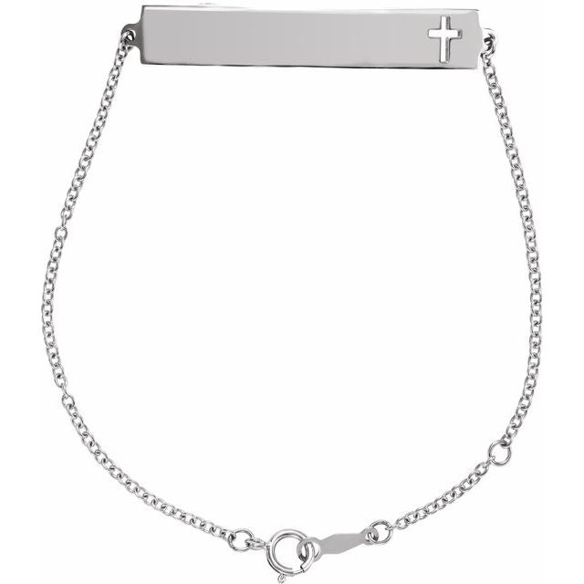 Sterling Silver Engravable Pierced Cross Bar 6 1/2-7 1/2' Bracelet