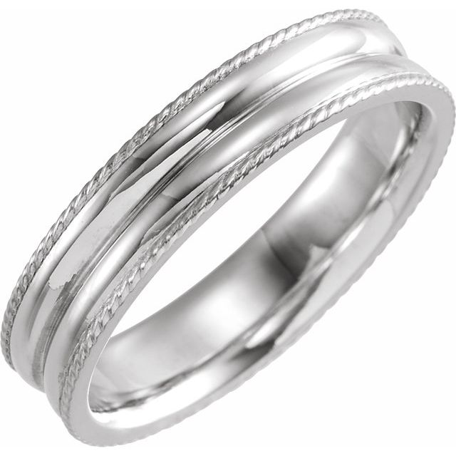 14K White 5 mm Grooved Band with Rope Edge Size 10