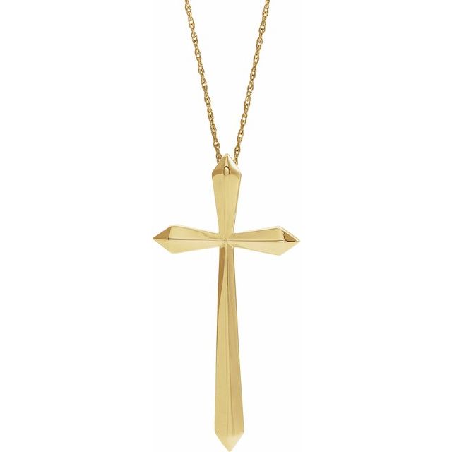 14K Yellow Elongated Cross 20' Necklace