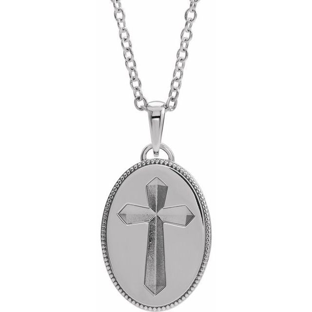 Sterling Silver  Oval Cross Medal 20' Necklace