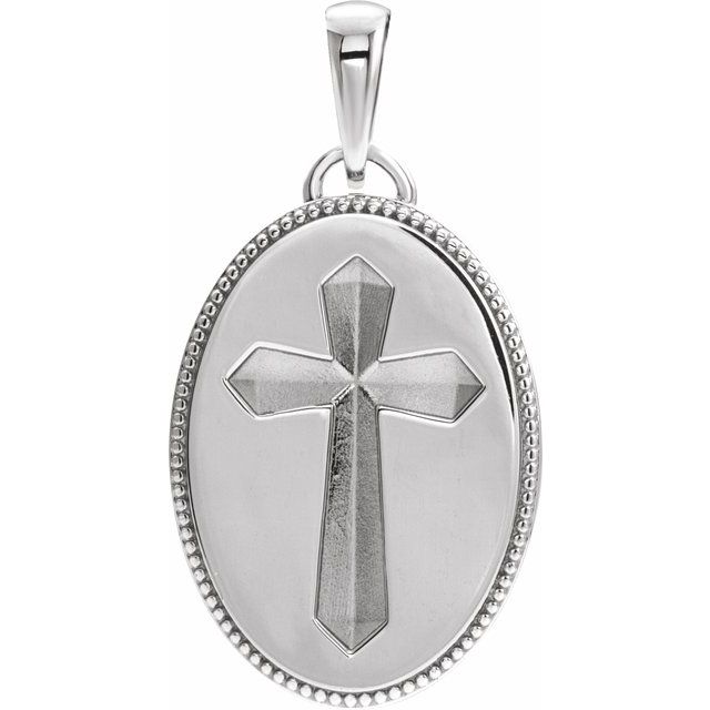 Sterling Silver 20.9x13.61 mm Oval Cross Medal