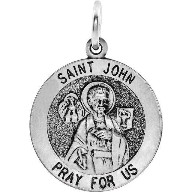 Sterling Silver 18 mm Round St. John the Evangelist Medal