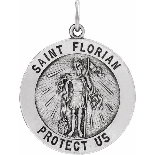 14K White 18 mm Round St. Florian Medal