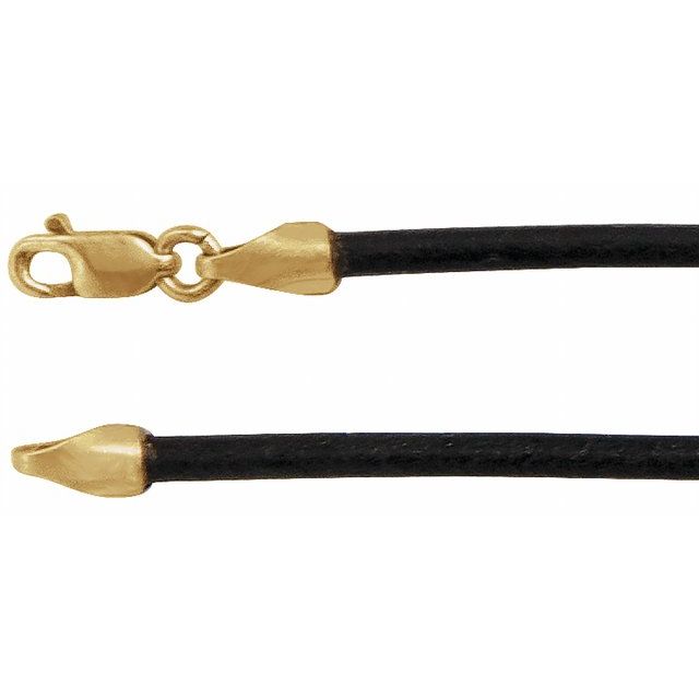 14K Yellow 2 mm Black Leather 20' Cord
