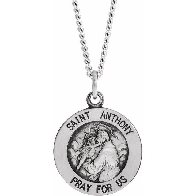 Sterling Silver 15 mm St. Anthony Medal 18' Necklace
