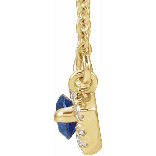 14K Yellow Lab-Grown Blue Sapphire & .05 CTW Natural Diamond Halo-Style 18' Necklace