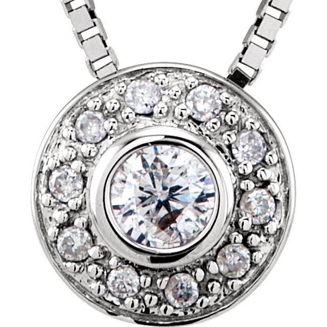 14K White 1/6 CT Natural Diamond Bezel-Set Halo-Style 18' Necklace