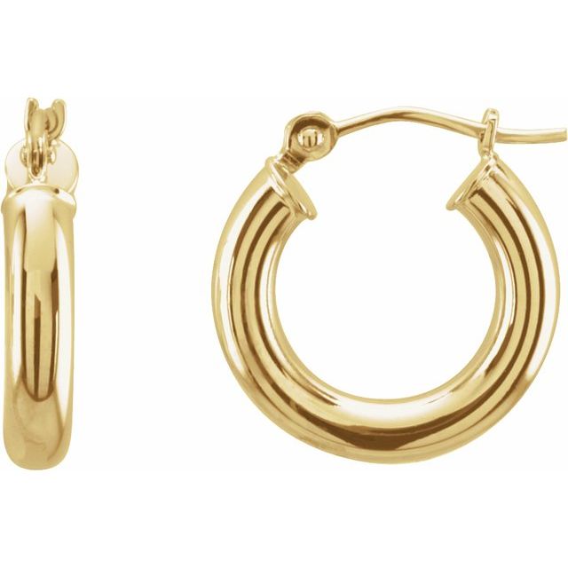 14K Yellow Tube 15 mm Hoop Earrings