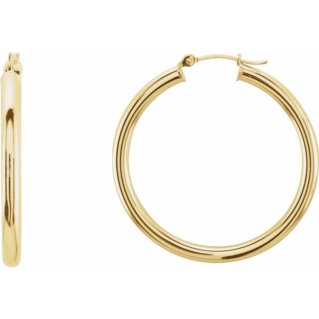 14K Yellow Tube 35 mm Hoop Earrings
