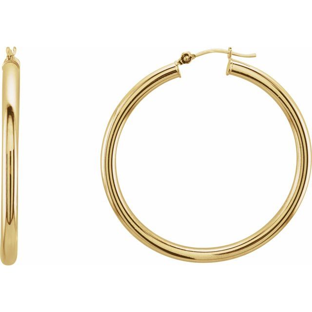 14K Yellow Tube 40 mm Hoop Earrings