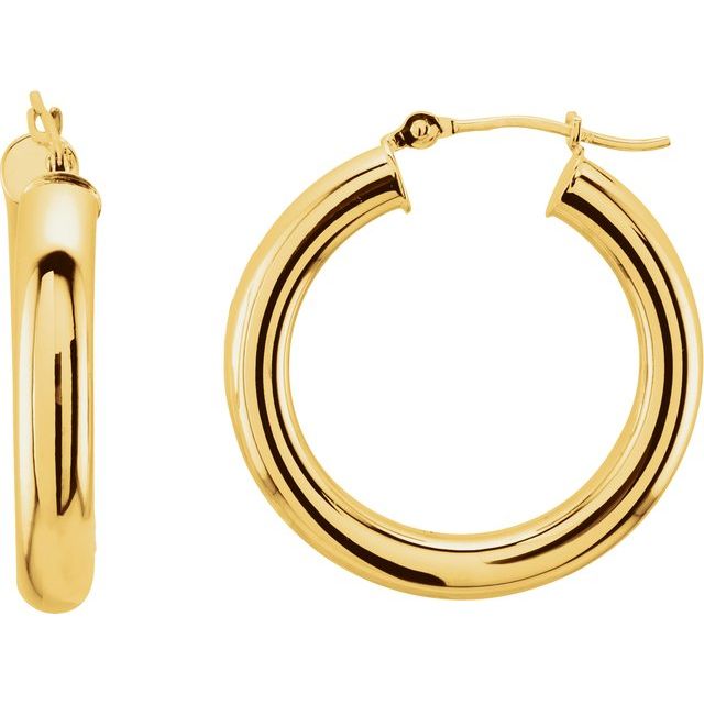 14K Yellow Tube 25 mm Hoop Earrings