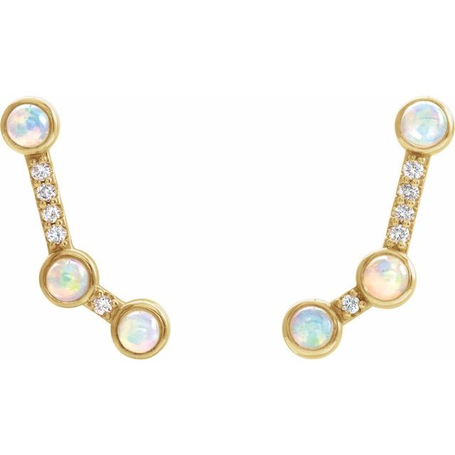14K Yellow Natural Ethiopian Opal & .08 CTW Natural Diamond Ear Climbers