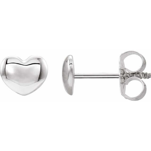 14K White Youth Puffed Heart Earrings