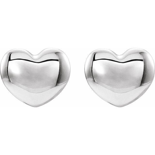 14K White Youth Puffed Heart Earrings