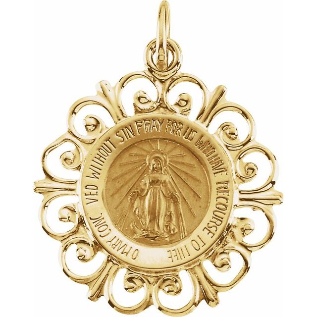 14K Yellow 18 mm Round Miraculous Medal