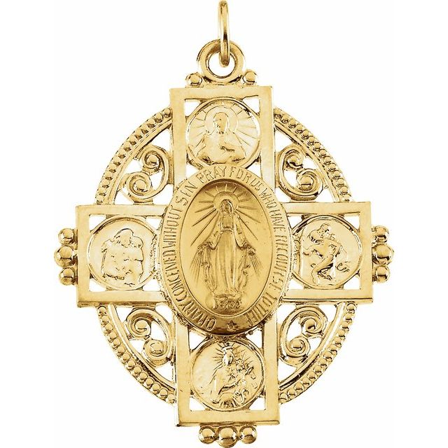 14K Yellow 35x28 mm Miraculous Cross Medal