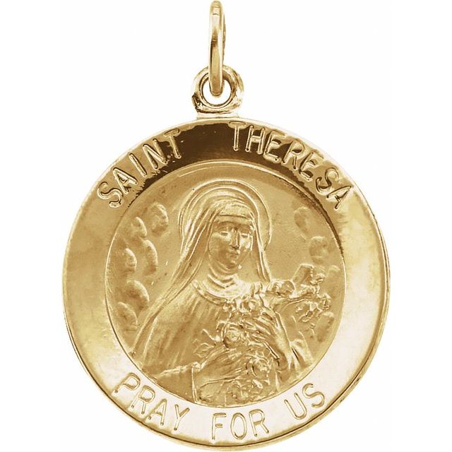 14K Yellow 18 mm Round St. Theresa Medal