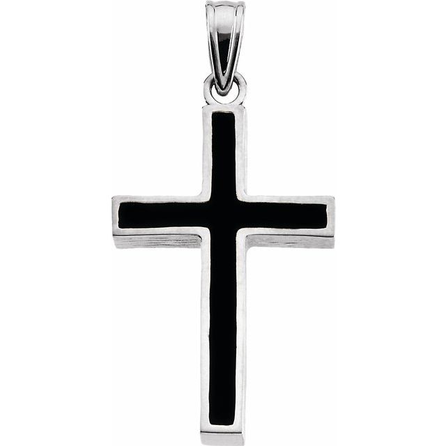 Sterling Silver & Black Epoxy 20x13 mm Cross Pendant