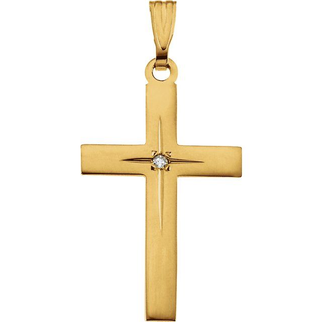 14K Yellow .01 CT Natural Diamond Cross 18' Necklace