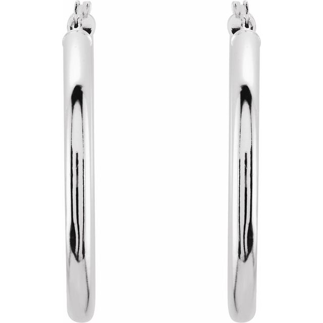 14K White Tube 35 mm Hoop Earrings