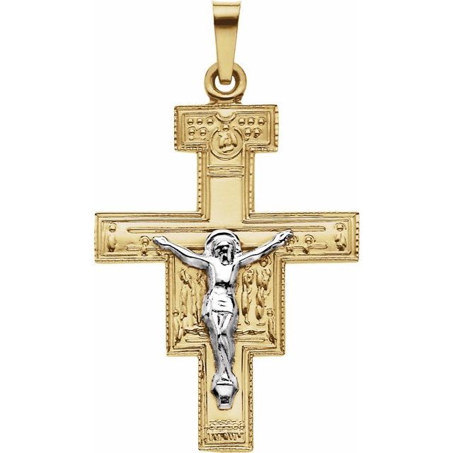 14K Yellow/White 26x20 mm San Damiano Crucifix Pendant