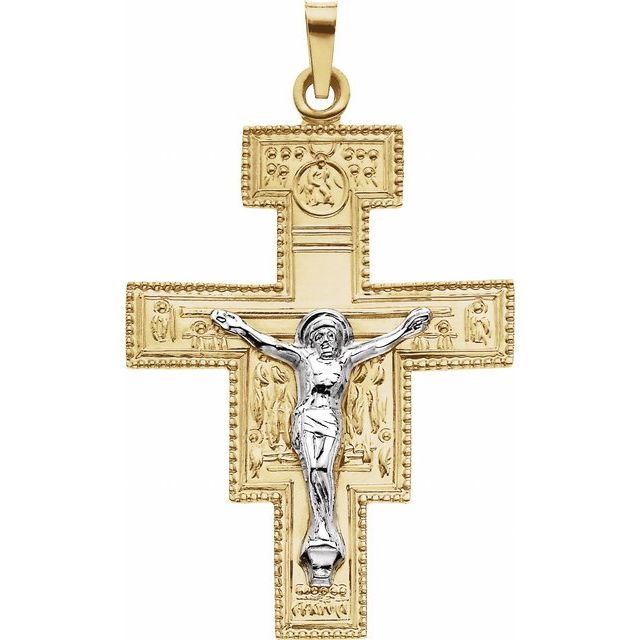 14K Yellow/White 33x25 mm San Damiano Crucifix Pendant