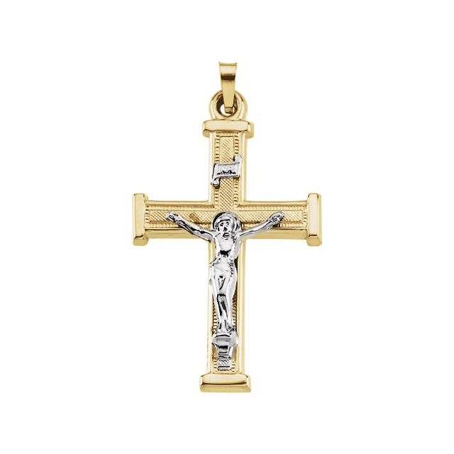 14K Yellow/White 25.3x18 mm Hollow Crucifix Pendant
