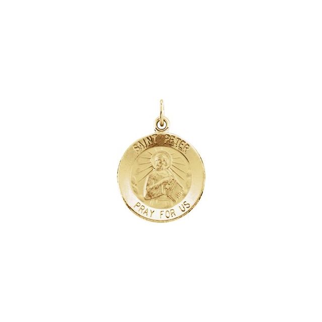 14K Yellow 15 mm Round St. Peter Medal