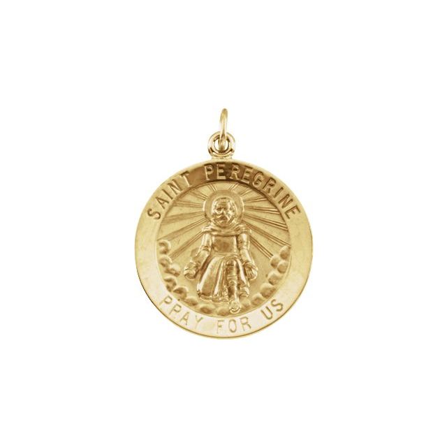 14K Yellow 15 mm Round St. Peregrine Medal