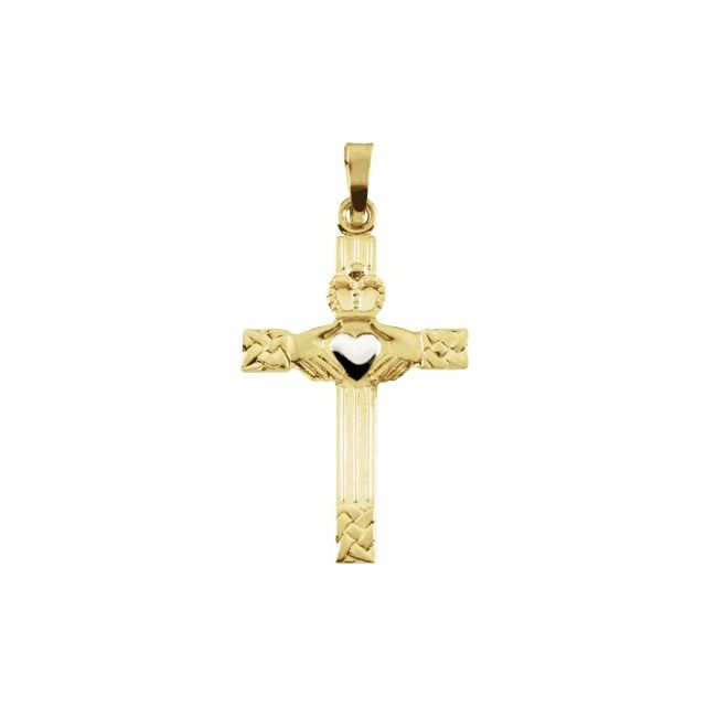 14K Yellow/White Claddagh Cross Pendant