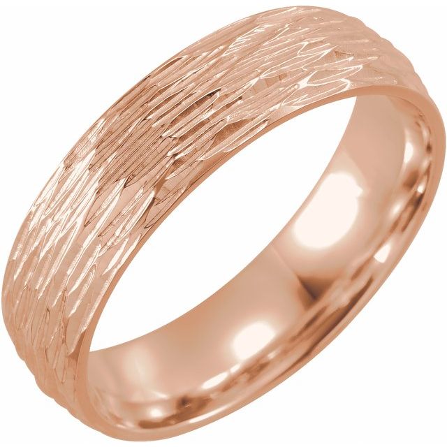 14K Rose 6 mm Tree Bark Pattern Band  Size 8