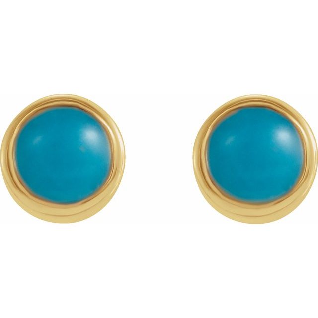 14K Yellow Natural Turquoise Bezel-Set Earrings