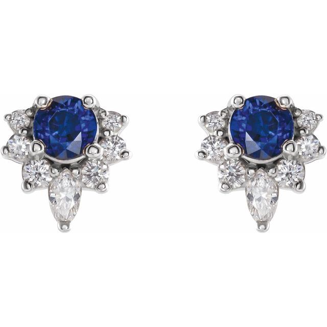 14K White Natural Blue Sapphire & 1/6 CTW Natural Diamond Earrings