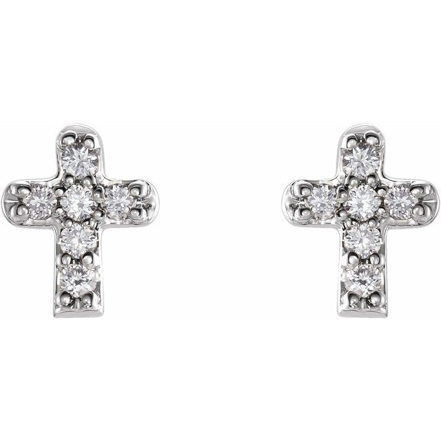 14K White .06 CTW Natural Diamond Youth Cross Earrings