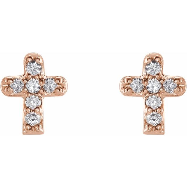 14K Rose .06 CTW Natural Diamond Youth Cross Earrings