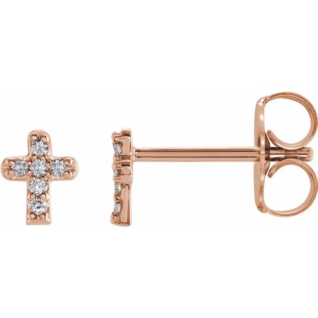 14K Rose .06 CTW Natural Diamond Youth Cross Earrings