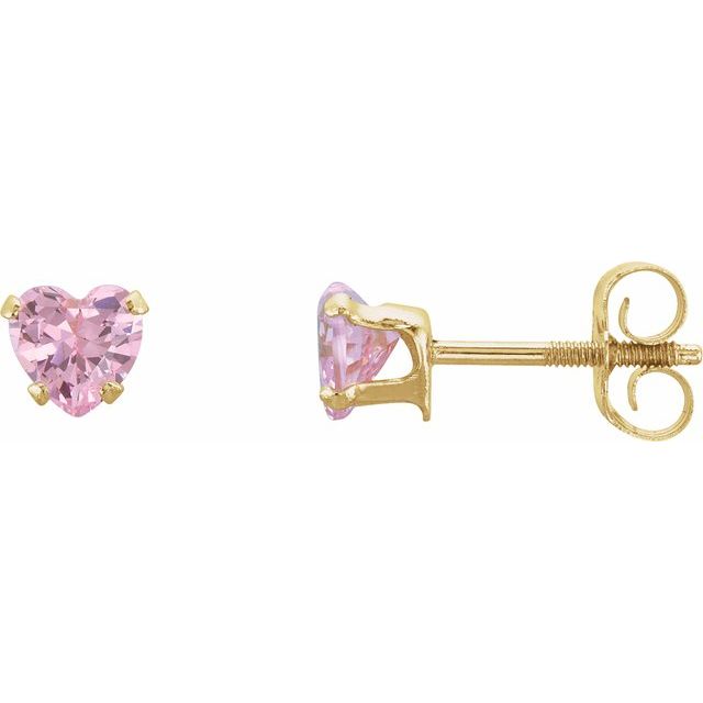 14K Yellow Imitation Pink Cubic Zirconia Youth Stud Earrings