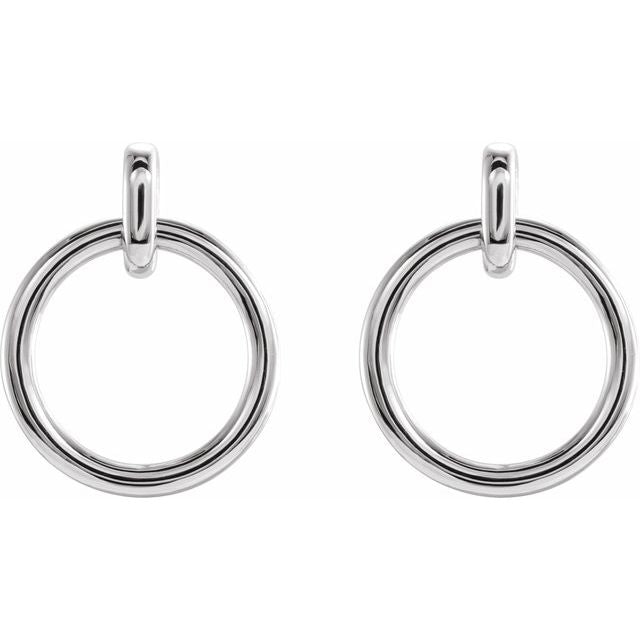 14K White Circle Dangle Earrings