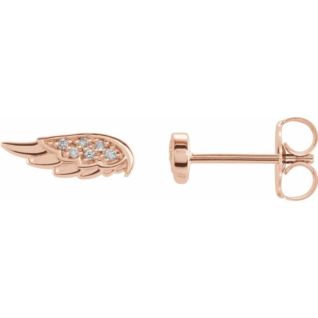 14K Rose .03 CTW Natural Diamond Angel Wing Earrings