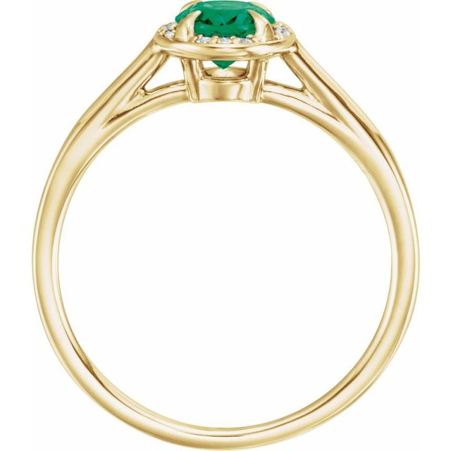 14k Yellow 7x5 Mm Lab-grown Emerald & .03 Ctw Natural Diamond Ring